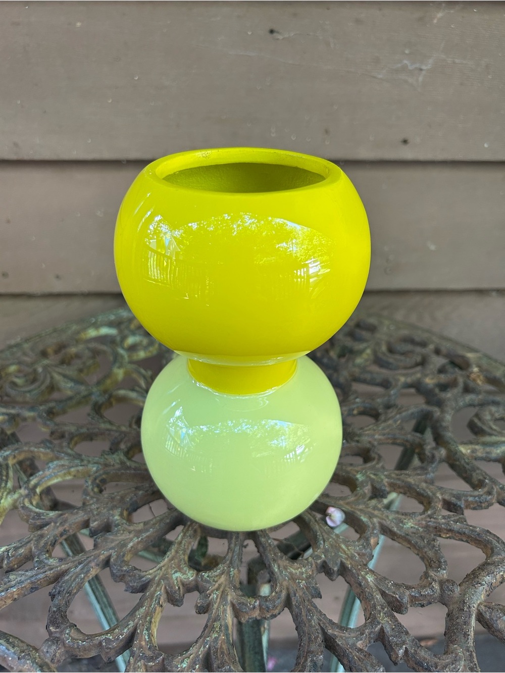 Anthropologie Two-Tone Glossy Yellow Glass Vase